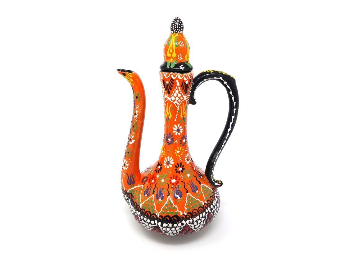 Handmade Handprinted Turkish Ceramic Ewer Pitcher Vase Home Decor - Rassme