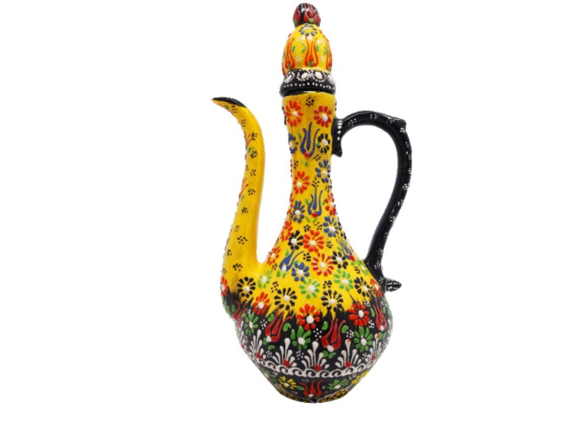 Handmade Handprinted Turkish Ceramic Ewer Pitcher Vase Home Decor - Rassme