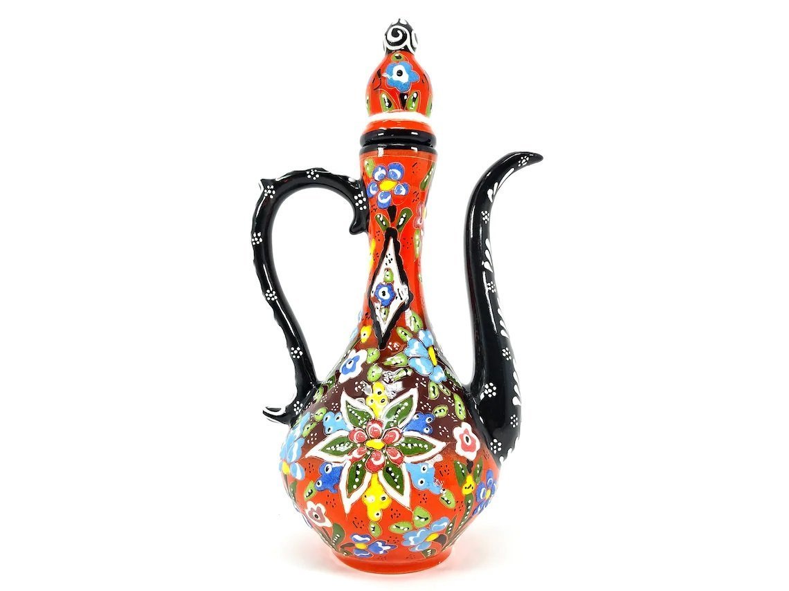 Handmade Handprinted Turkish Ceramic Ewer Pitcher Vase Home Decor - Rassme