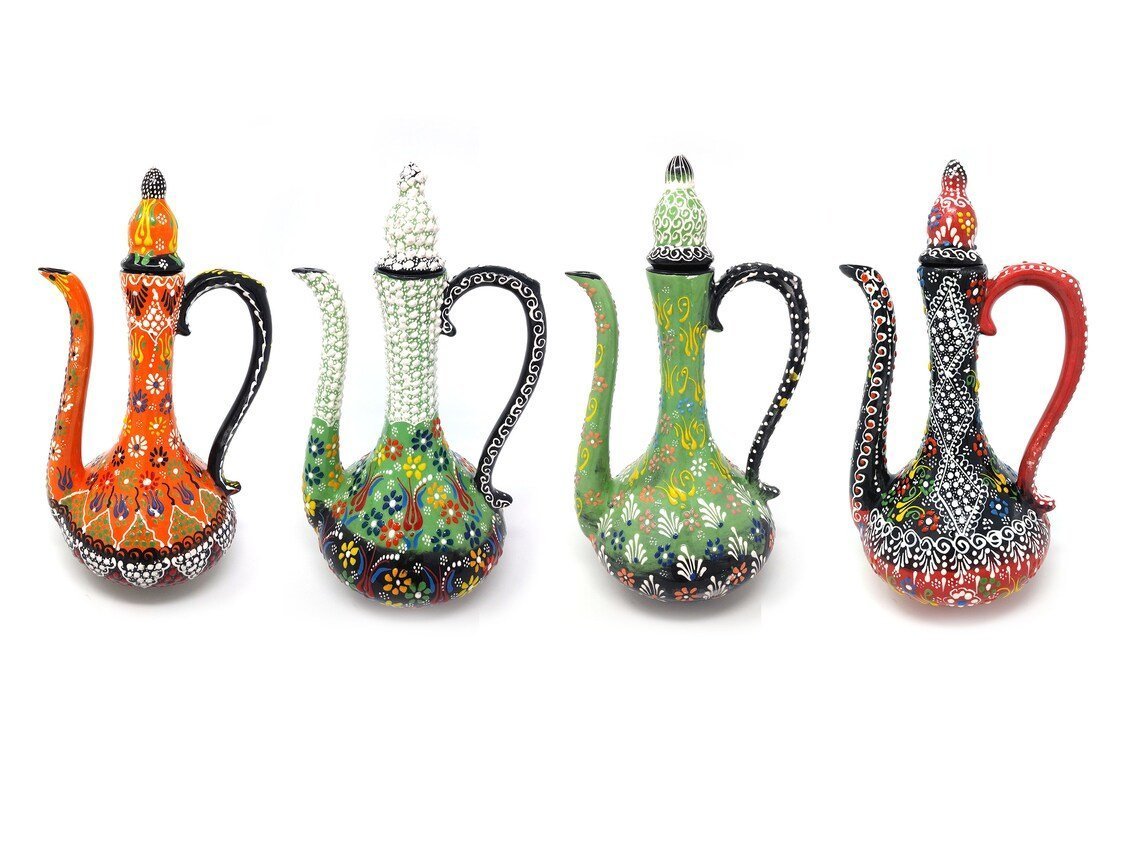 Handmade Handprinted Turkish Ceramic Ewer Pitcher Vase Home Decor - Rassme