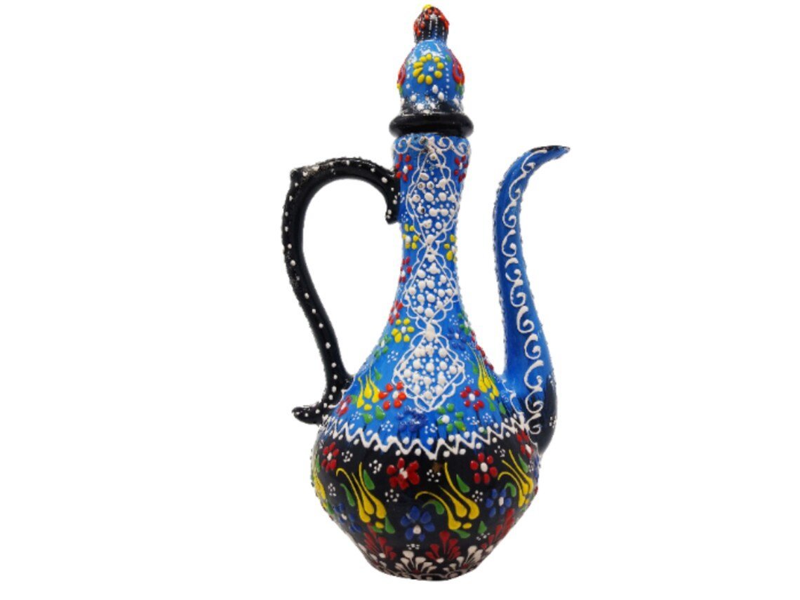 Handmade Handprinted Turkish Ceramic Ewer Pitcher Vase Home Decor - Rassme