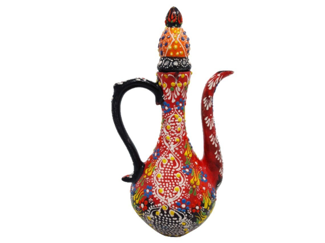 Handmade Handprinted Turkish Ceramic Ewer Pitcher Vase Home Decor - Rassme