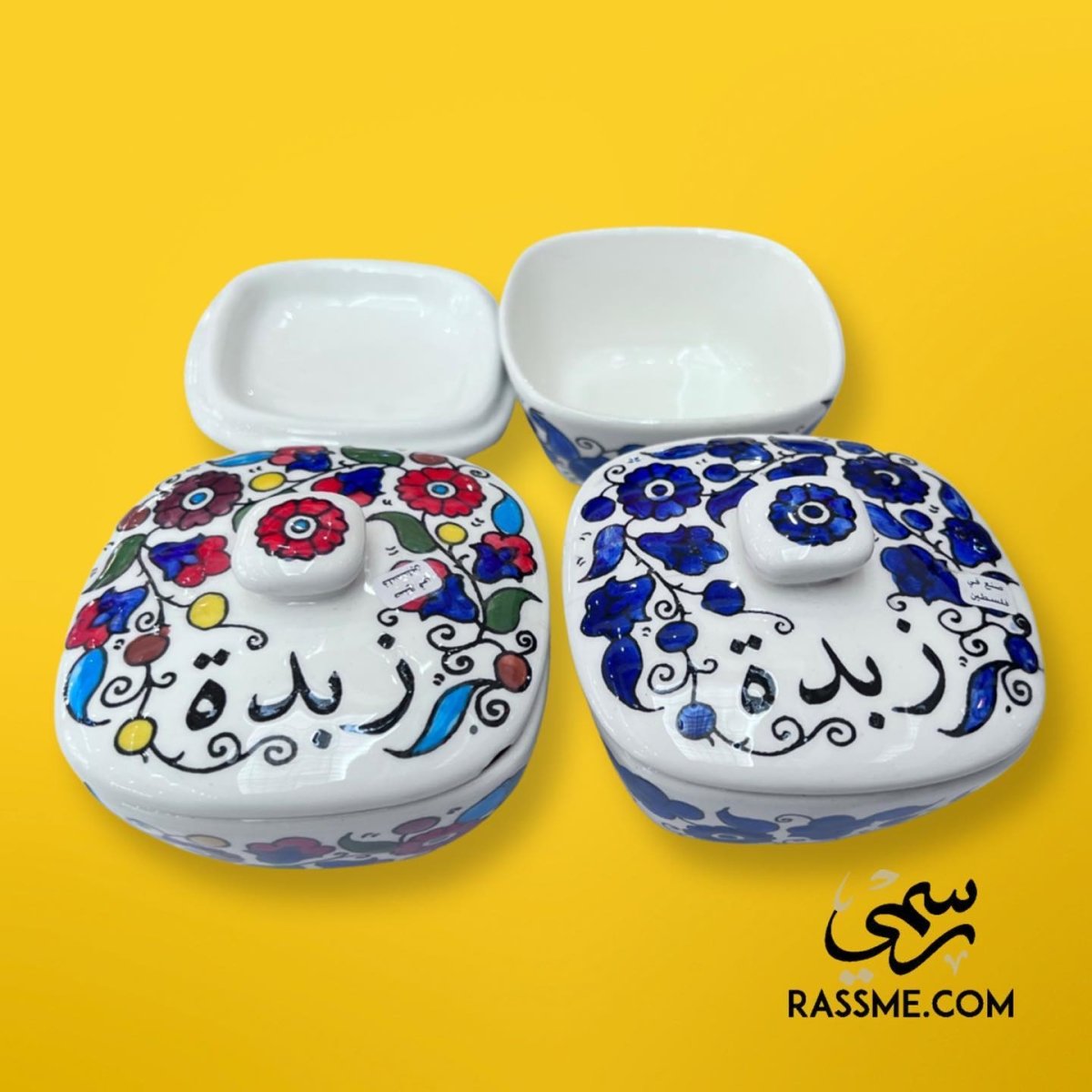 Handmade Hebron Ceramic Floral Butter Bowl Pottery - Rassme