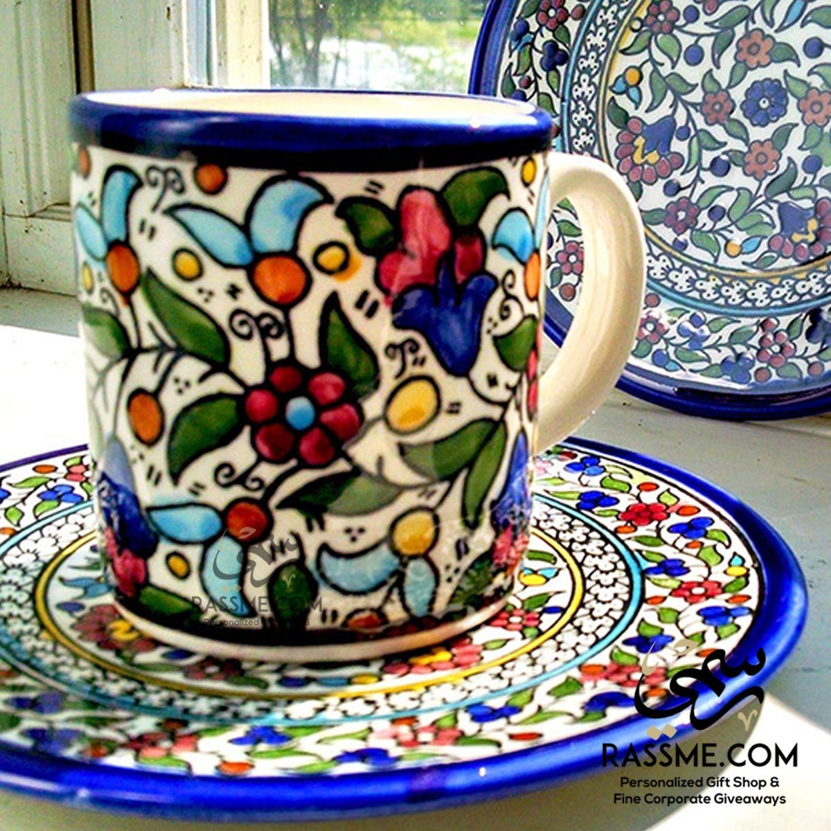 Handmade in Palestinian Ceramics Floral Mug Pottery - Rassme