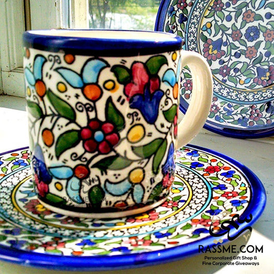 Handmade in Palestinian Ceramics Floral Mug Pottery - Rassme