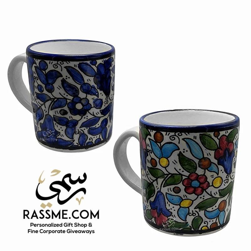 Handmade in Palestinian Ceramics Floral Mug Pottery - Rassme