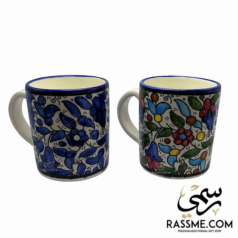 Handmade in Palestinian Ceramics Floral Mug Pottery - Rassme