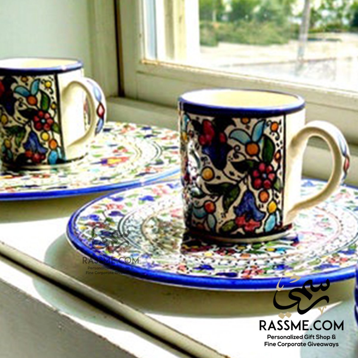 Handmade in Palestinian Ceramics Floral Mug Pottery - Rassme