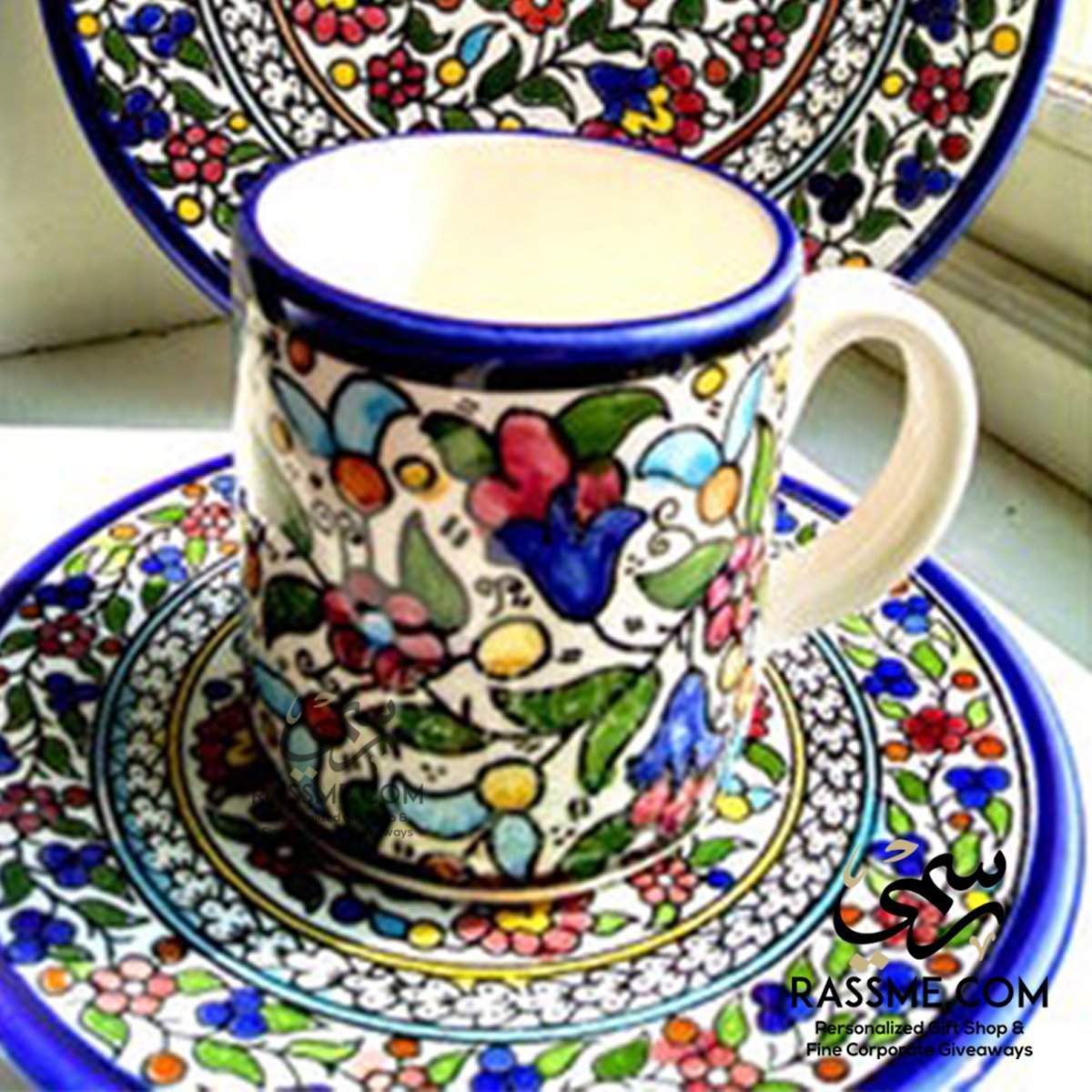 Handmade in Palestinian Ceramics Floral Mug Pottery - Rassme