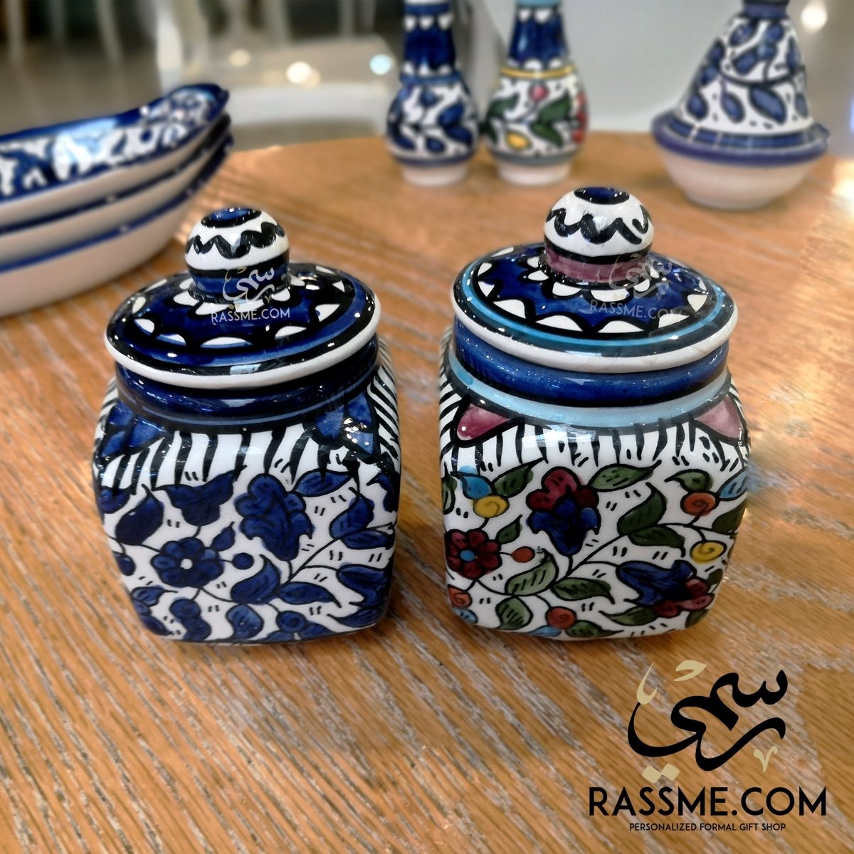 Handmade in Palestinian Ceramics Pottery Sugar Bowl Jar Jordan - Rassme