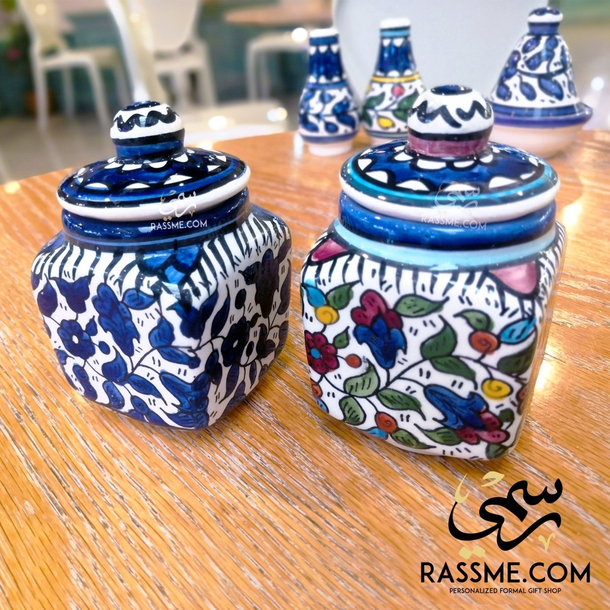 Handmade in Palestinian Ceramics Pottery Sugar Bowl Jar Jordan - Rassme