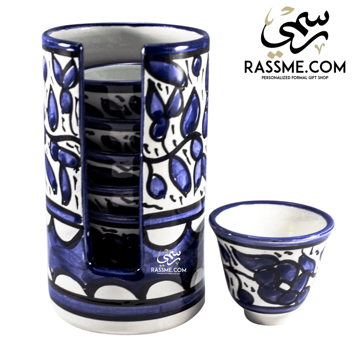 Handmade Palestinian Ceramic Floral Arabian Coffee Cups Set Pottery - Rassme