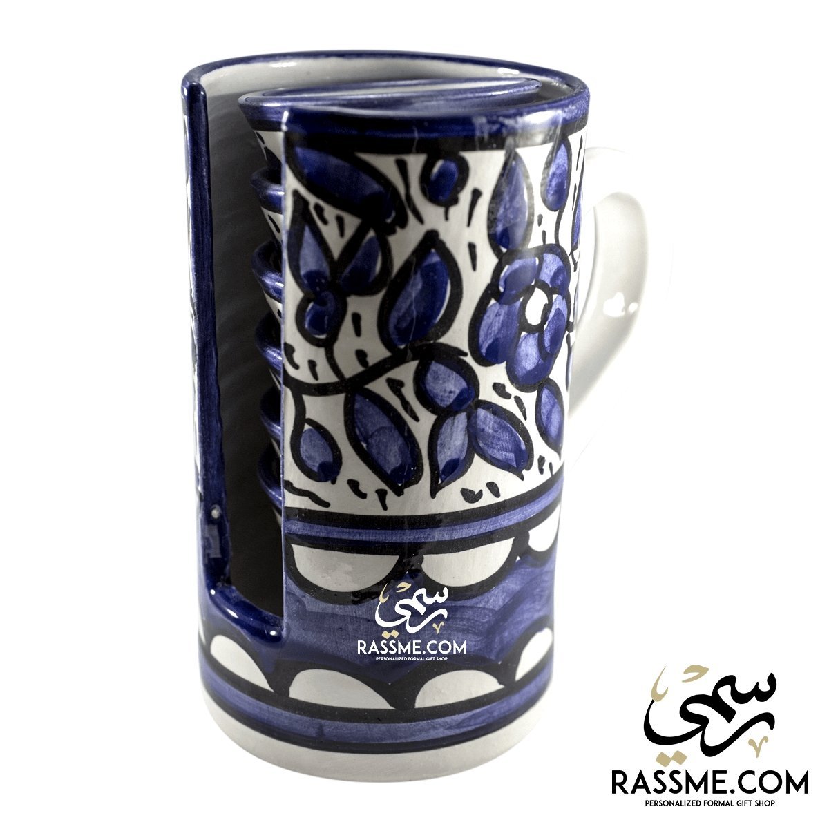 Handmade Palestinian Ceramic Floral Arabian Coffee Cups Set Pottery - Rassme