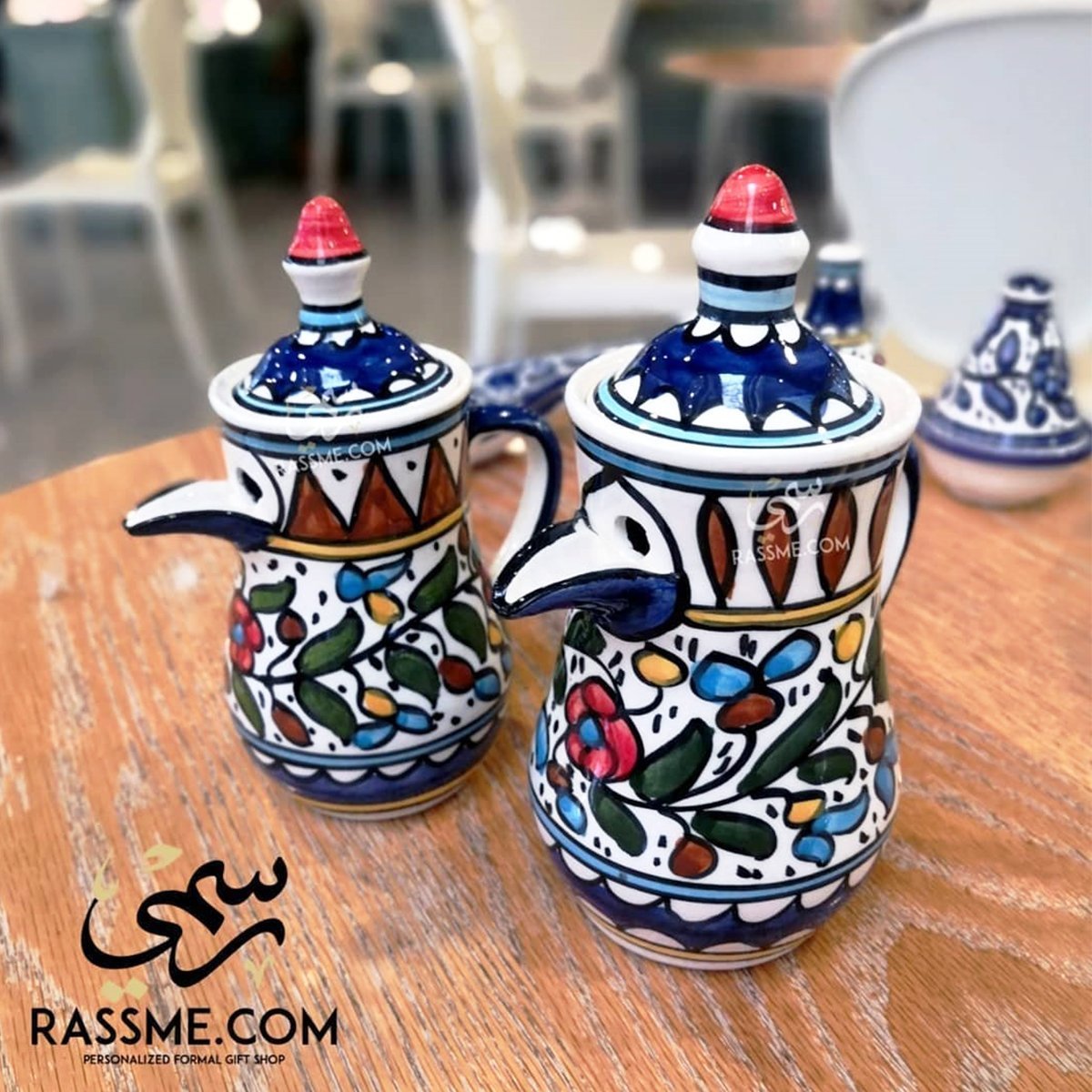 Handmade Palestinian Ceramic Floral Arabian Dallah Coffee Pot - Rassme