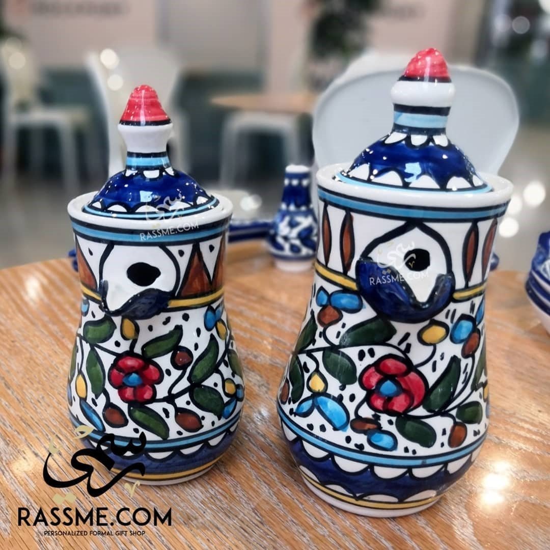 Handmade Palestinian Ceramic Floral Arabian Dallah Coffee Pot - Rassme