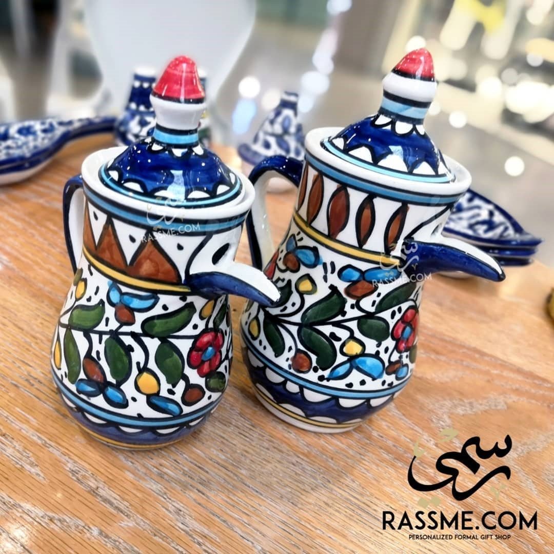 Handmade Palestinian Ceramic Floral Arabian Dallah Coffee Pot - Rassme