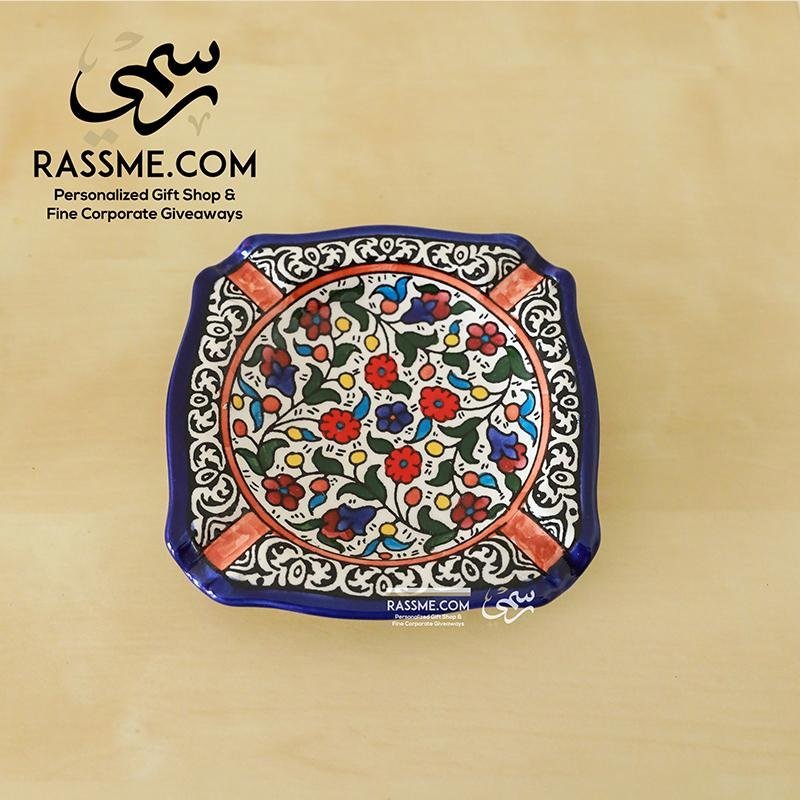 Handmade Palestinian Ceramic Floral Ashtray Pottery - Rassme