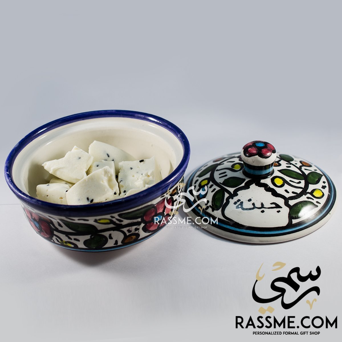 Handmade Palestinian Ceramic Floral Cheese Bowl Pottery - Rassme