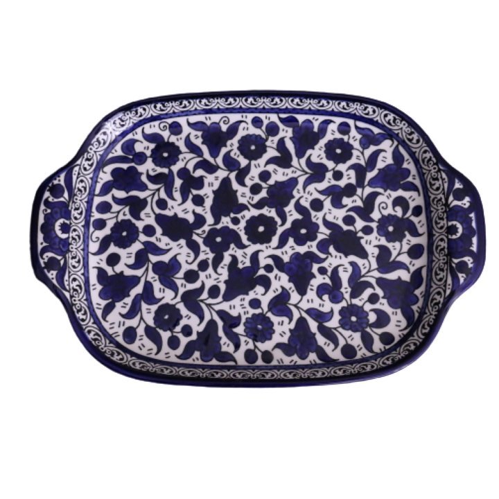 Hebron CERAMIC ROUNDED FLORAL SERVING PLATE 11.8" - Rassme