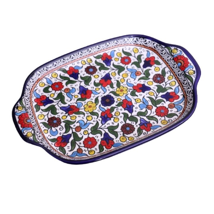 Hebron CERAMIC ROUNDED FLORAL SERVING PLATE 11.8" - Rassme