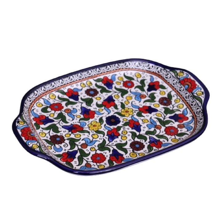 Hebron CERAMIC ROUNDED FLORAL SERVING PLATE 11.8" - Rassme