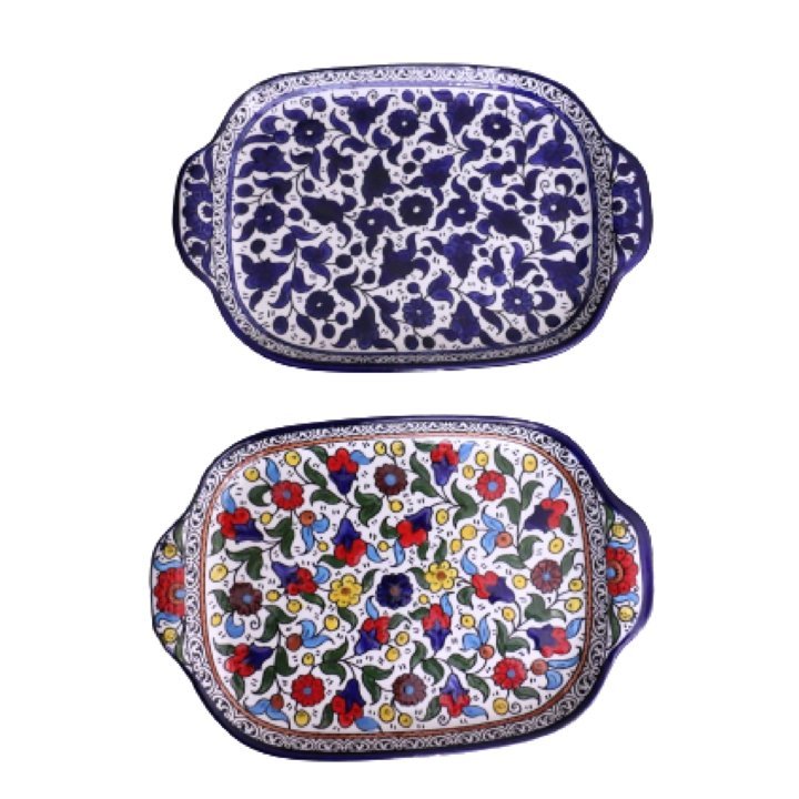 Hebron CERAMIC ROUNDED FLORAL SERVING PLATE 11.8" - Rassme