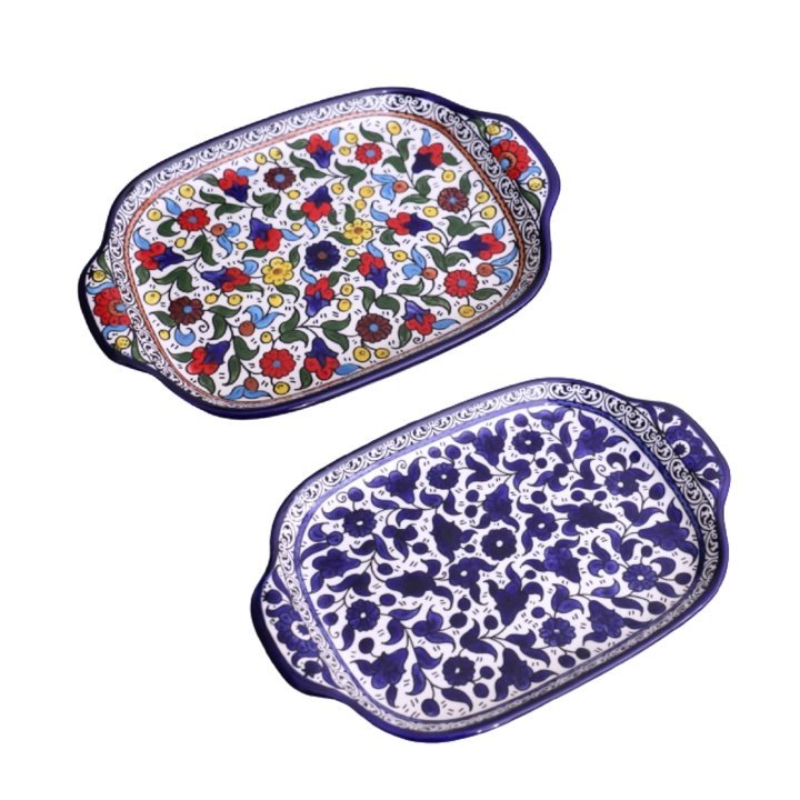 Hebron CERAMIC ROUNDED FLORAL SERVING PLATE 11.8" - Rassme