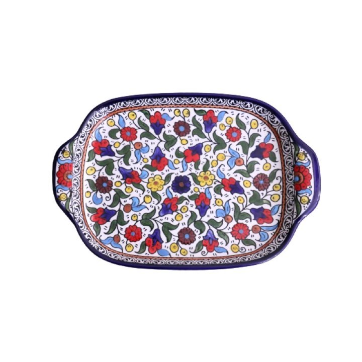 Hebron CERAMIC ROUNDED FLORAL SERVING PLATE 11.8" - Rassme