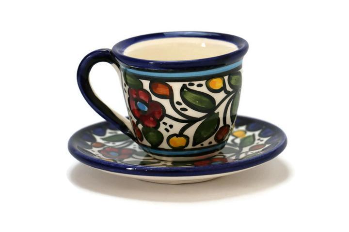 High Quality Palestinian Floral COFFEE CUP WITH SAUCER 4 OZ - Rassme