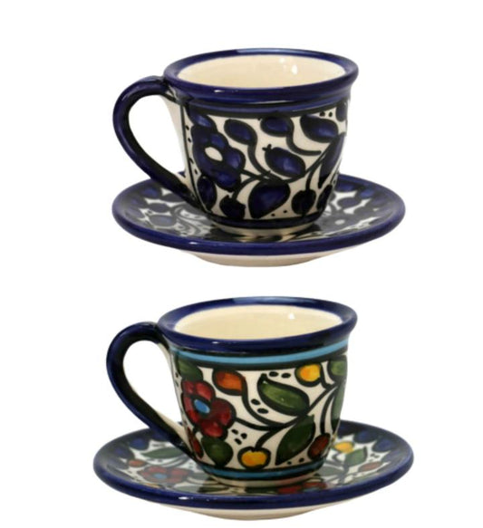 High Quality Palestinian Floral COFFEE CUP WITH SAUCER 4 OZ - Rassme