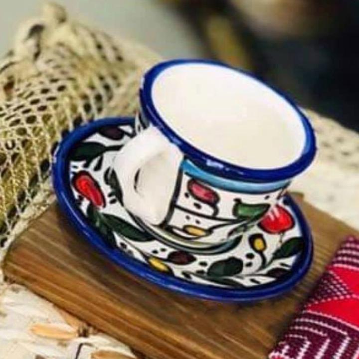 High Quality Palestinian Floral COFFEE CUP WITH SAUCER 4 OZ - Rassme