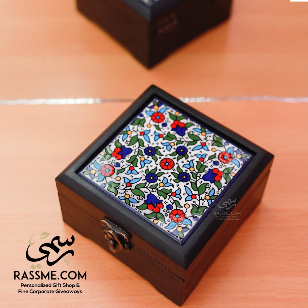 Personalized Hand Colored Ceramic Wooden Box - in Jordan