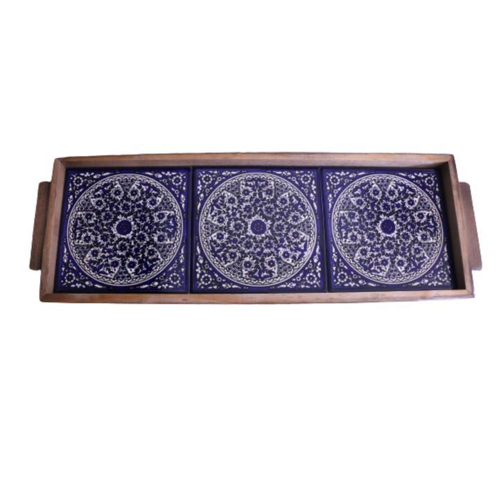 Rectangle Tray Wooden and Ceramic - Rassme