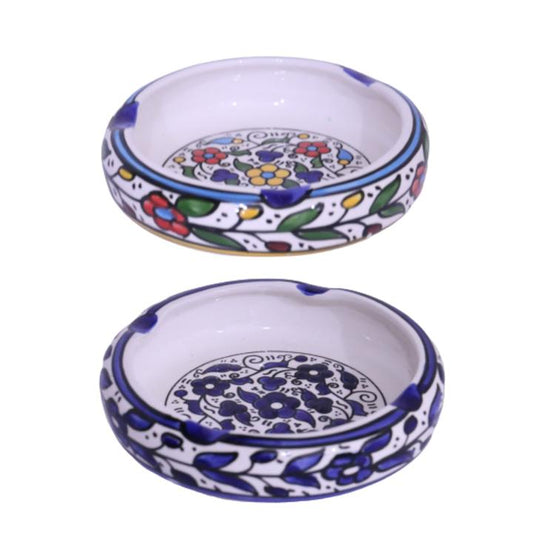 ROUND FLORAL ASHTRAY Palestinian Ceramic Floral Ashtray Pottery - Rassme