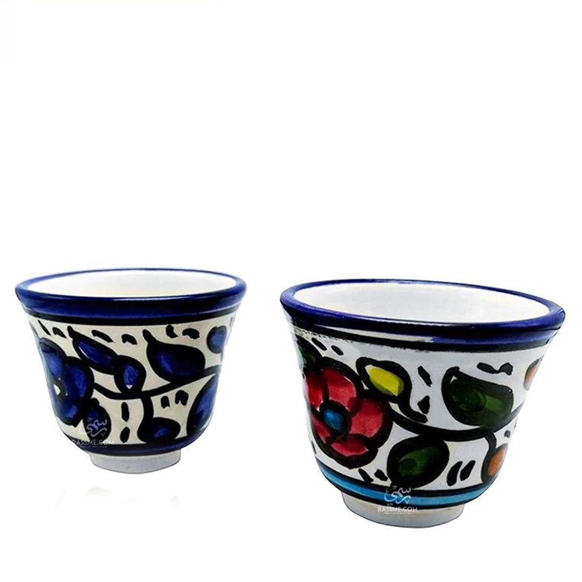 Three Arabic Coffee Cups Hand colored Ceramic - Rassme