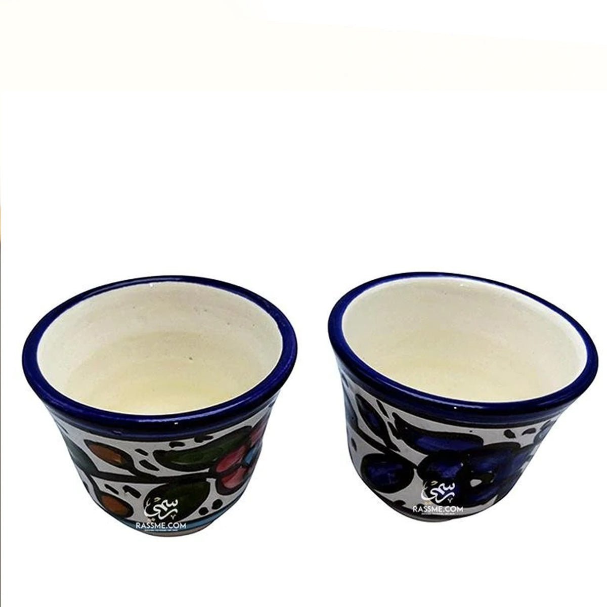 Three Arabic Coffee Cups Hand colored Ceramic - Rassme
