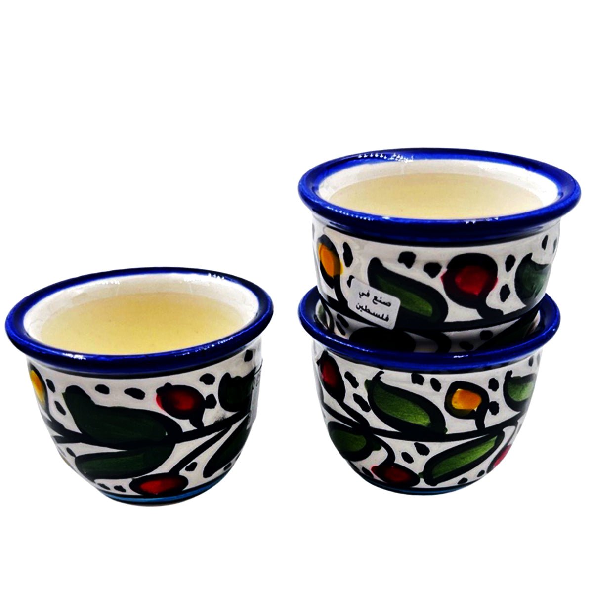 Three Arabic Coffee Cups Hand colored Ceramic - Rassme