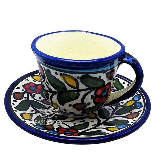 Turkish Coffee Ceramic Floral Blue Hand painted - Rassme