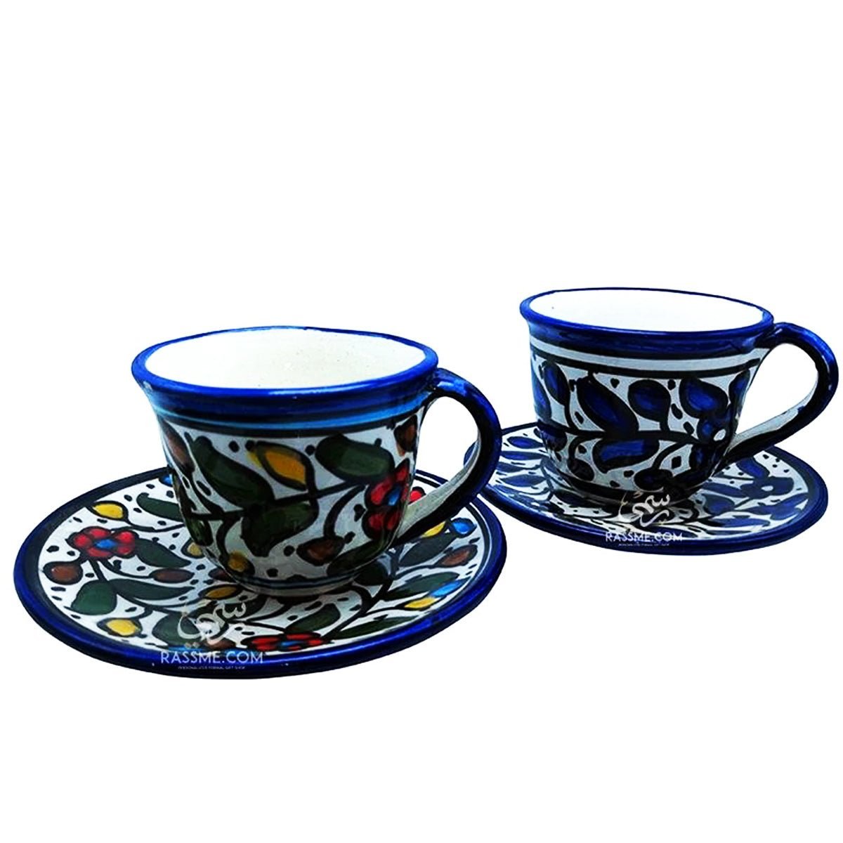 Turkish Coffee Ceramic Floral Blue Hand painted - Rassme