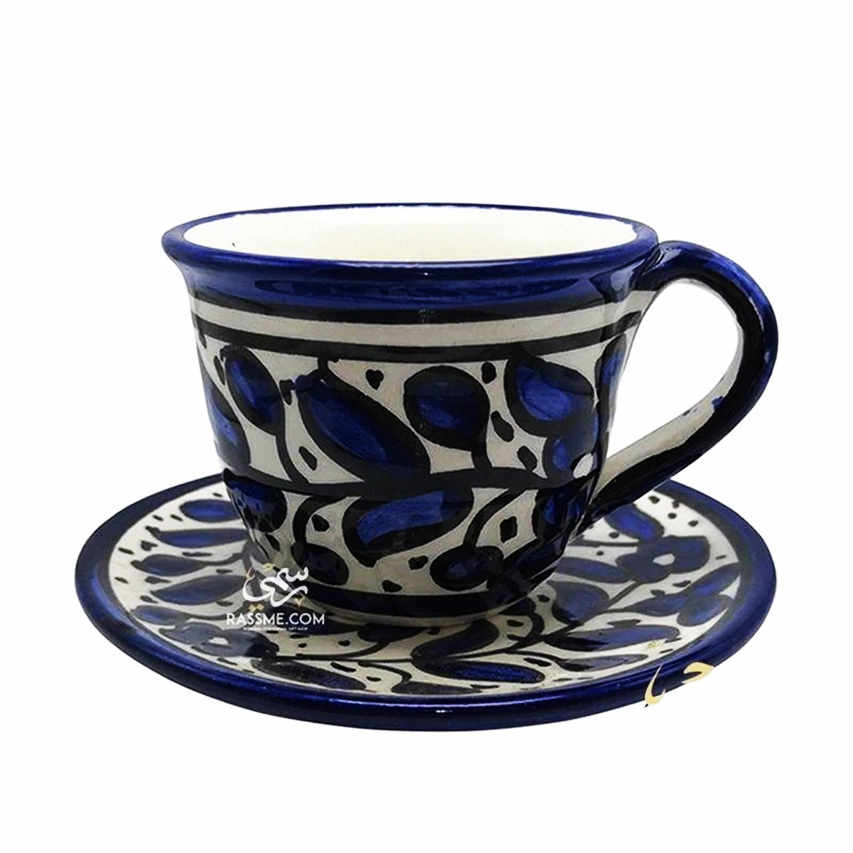 Turkish Coffee Ceramic Floral Blue Hand painted - Rassme