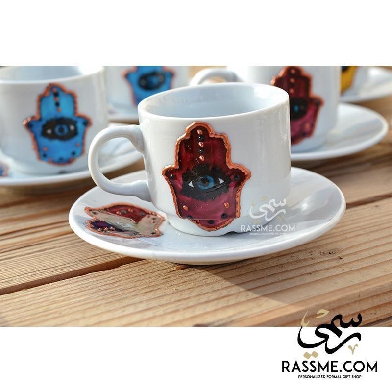 Turkish Coffee Cup Hamsa Ceramic - Rassme