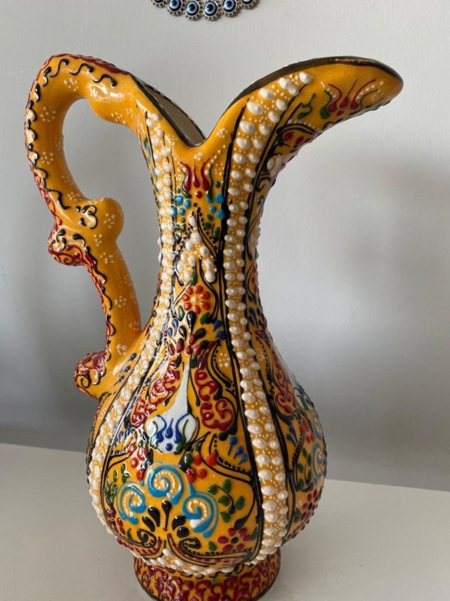 Turkish Ewer Pitcher IBRIK Handmade & Hand Painted Ceramic Home Decorative - Rassme