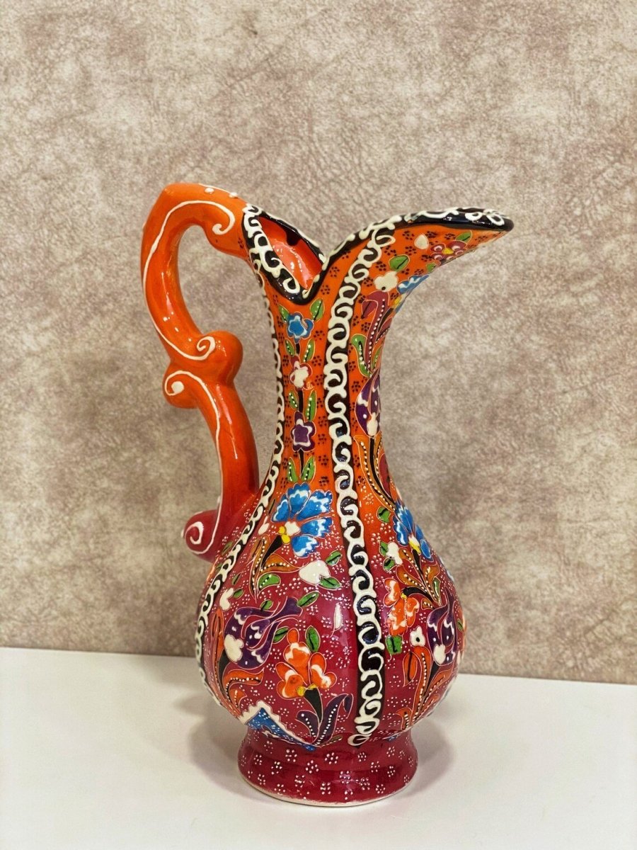 Turkish Ewer Pitcher IBRIK Handmade & Hand Painted Ceramic Home Decorative - Rassme