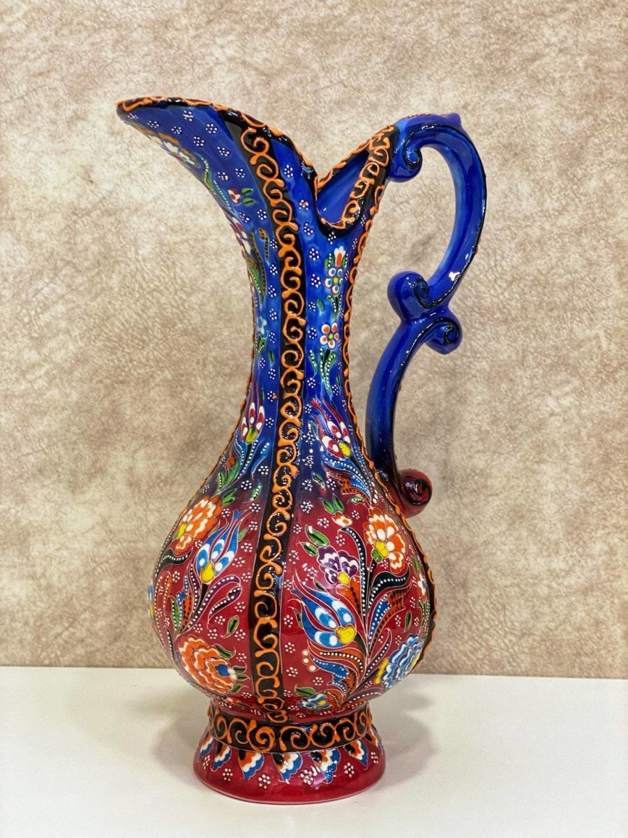 Turkish Ewer Pitcher IBRIK Handmade & Hand Painted Ceramic Home Decorative - Rassme