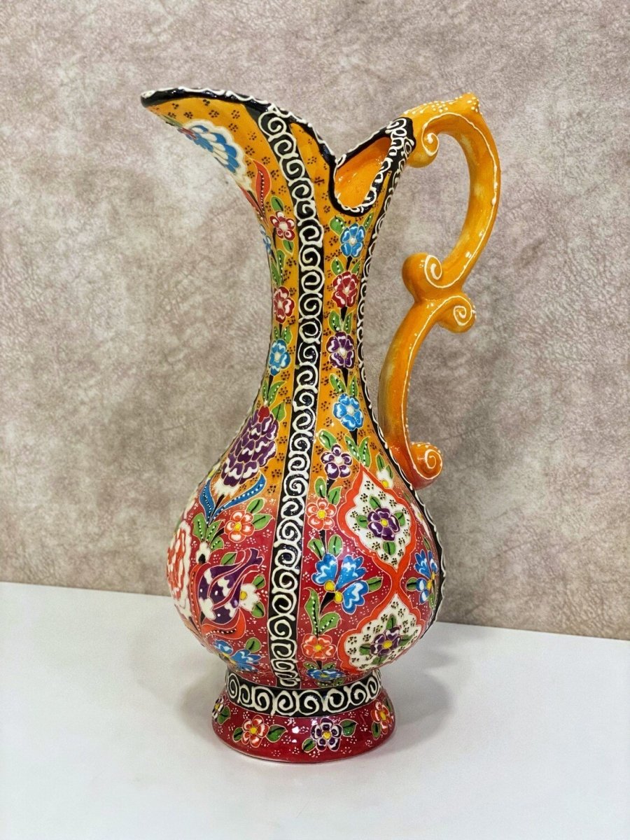 Turkish Ewer Pitcher IBRIK Handmade & Hand Painted Ceramic Home Decorative - Rassme