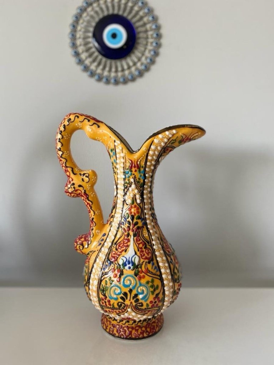 Turkish Ewer Pitcher IBRIK Handmade & Hand Painted Ceramic Home Decorative - Rassme
