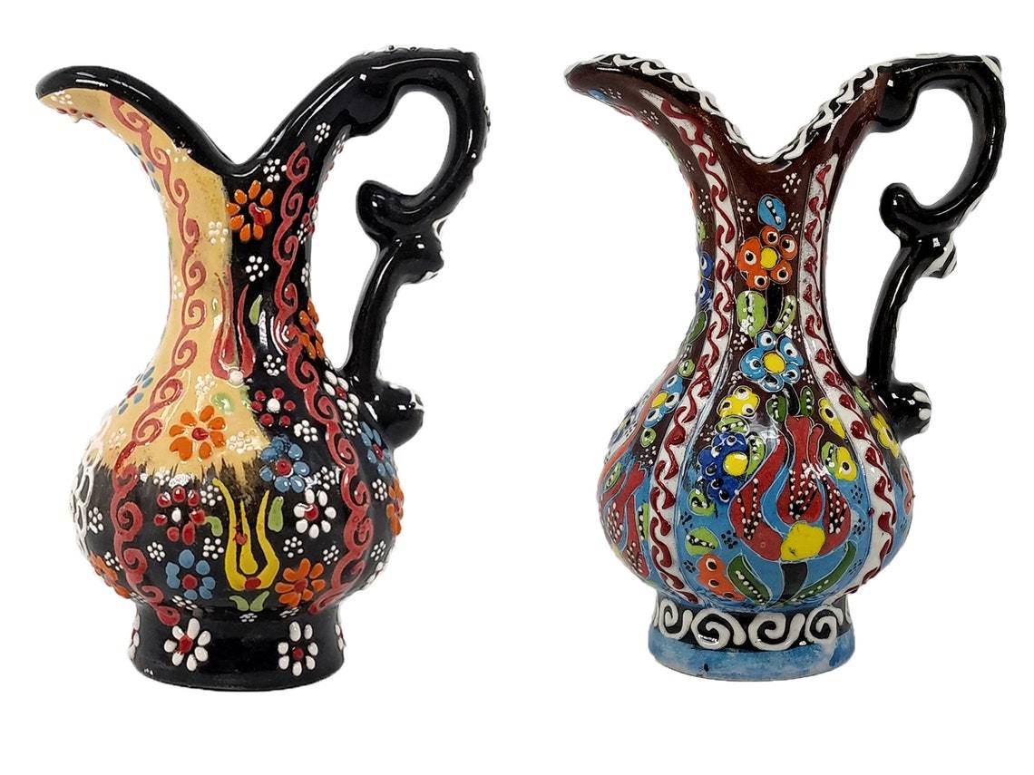 Turkish Ewer Pitcher IBRIK Handmade & Hand Painted Ceramic Home Decorative - Rassme