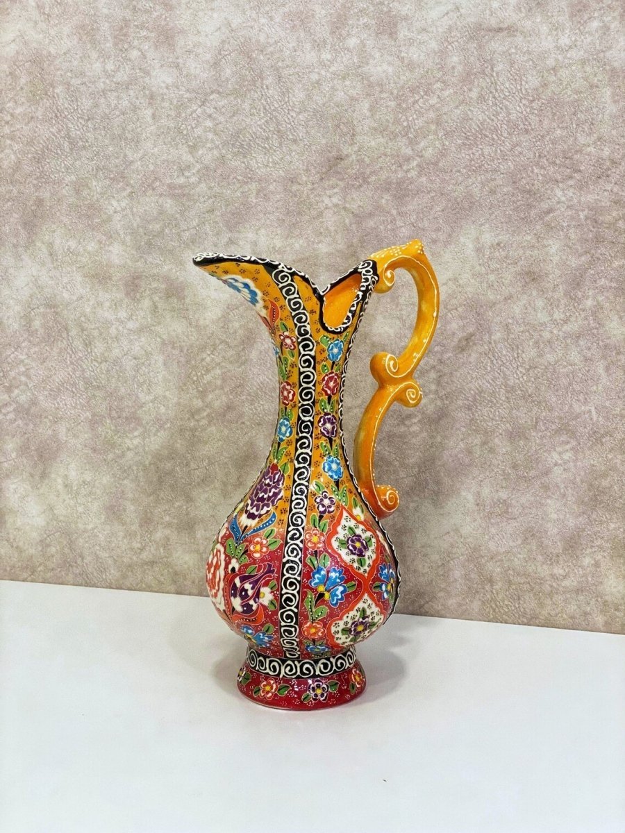 Turkish Ewer Pitcher IBRIK Handmade & Hand Painted Ceramic Home Decorative - Rassme
