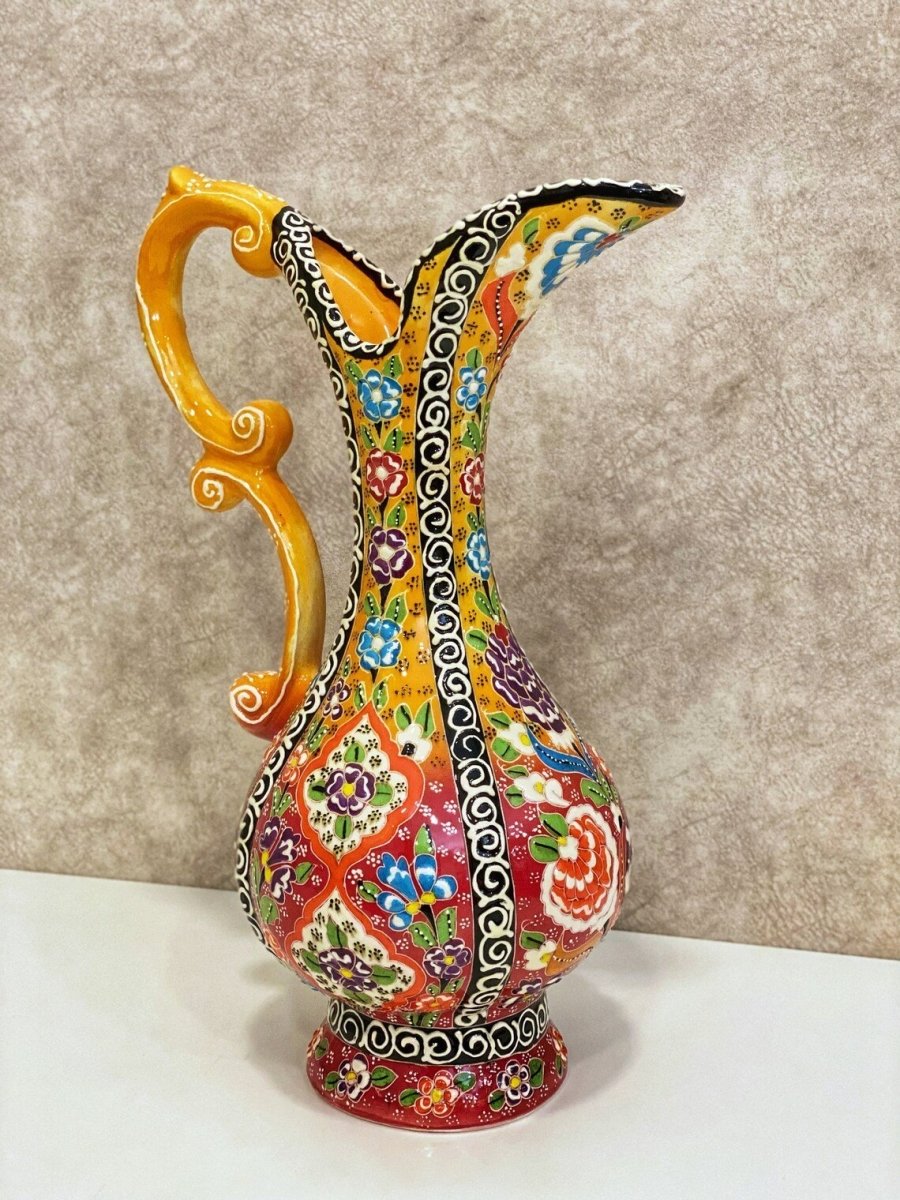 Turkish Ewer Pitcher IBRIK Handmade & Hand Painted Ceramic Home Decorative - Rassme