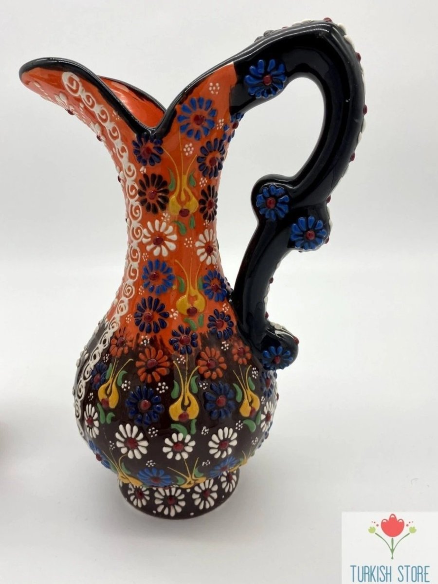 Turkish Ewer Pitcher IBRIK Handmade & Hand Painted Ceramic Home Decorative - Rassme